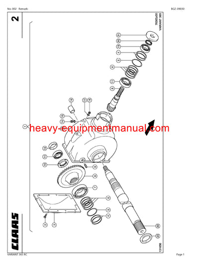 CLAAS VARIANT 365 RC BALER PARTS MANUAL SN 74500011-74599999