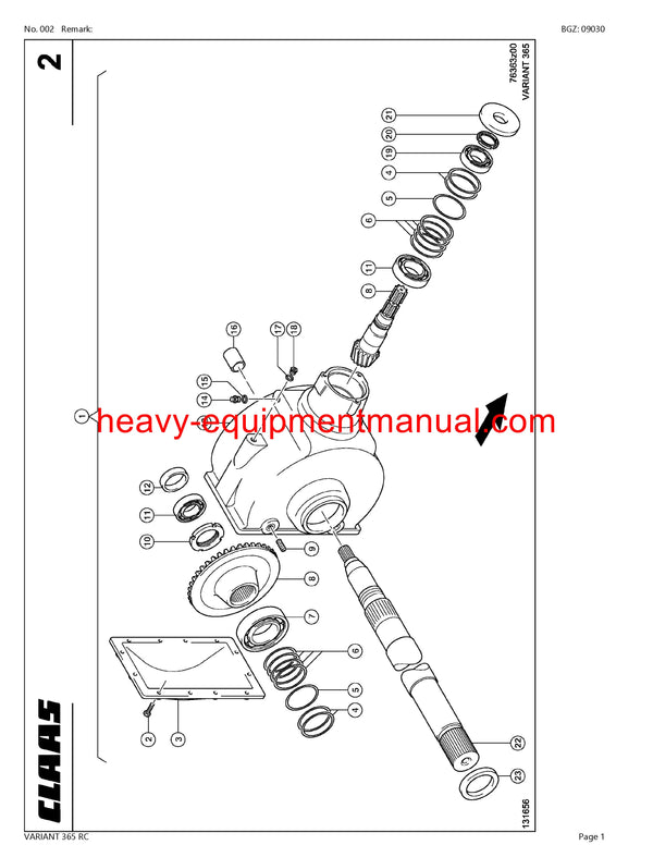 CLAAS VARIANT 365 RC BALER PARTS MANUAL SN 74500011-74599999