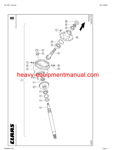 PDF Claas 370 Variant Baler Parts Manual