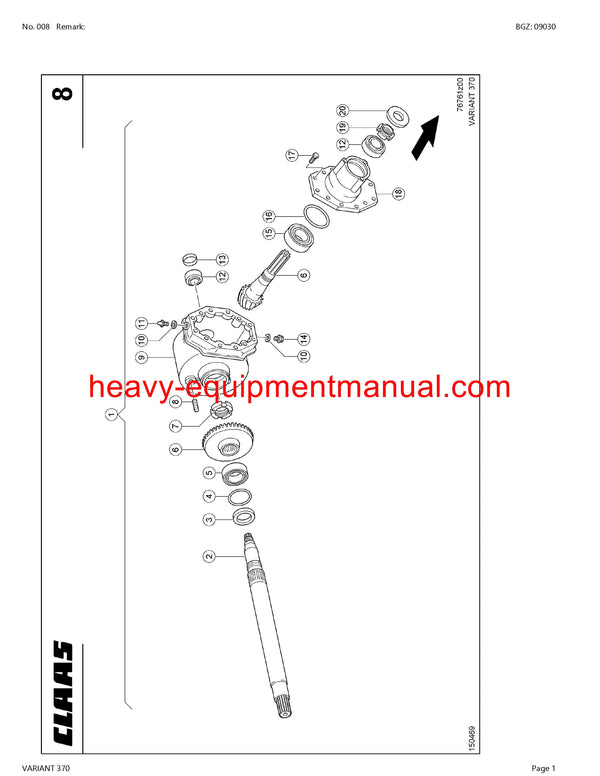CLAAS VARIANT 370 BALER PARTS CATALOG MANUAL