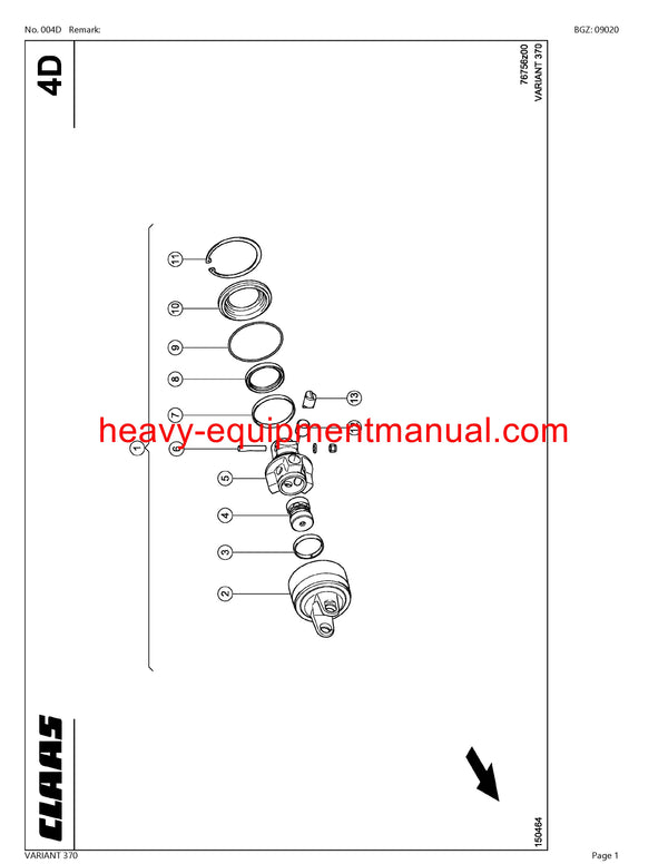 CLAAS VARIANT 370 BALER PARTS CATALOG MANUAL
