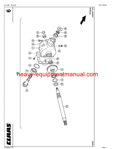 CLAAS VARIANT 370 BALER PARTS CATALOG MANUAL