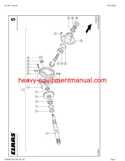 CLAAS VARIANT 385-380 RF RC BALER PARTS MANUAL SN 75200011-75299999