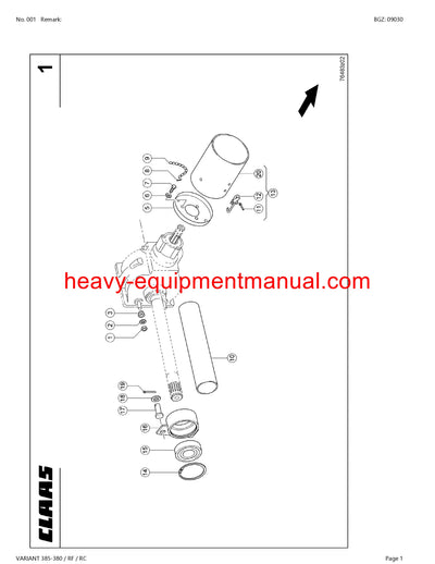 CLAAS VARIANT 385-380 RF RC BALER PARTS MANUAL SN 75200011-75299999