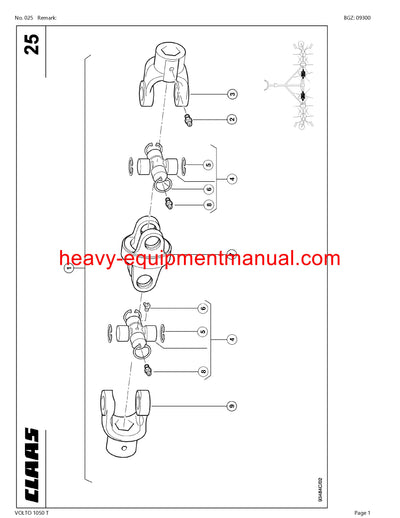 CLAAS VOLTO 1050T TEDDER PARTS MANUAL SN 62501001-62599999