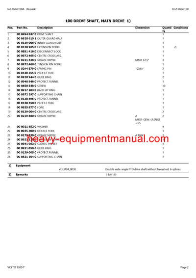 CLAAS VOLTO 1300 T TEDDER PARTS CATALOG MANUAL SN 63101561-63109999