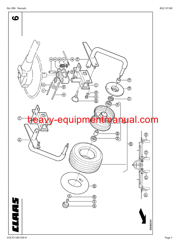 CLAAS VOLTO 540-450 H TEDDER PARTS CATALOG MANUAL SN 38601001-38699999