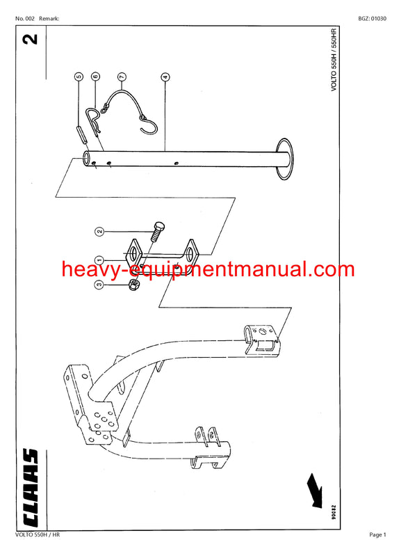 CLAAS VOLTO 550H/HR TEDDER PARTS MANUAL SN 39601001-39699999