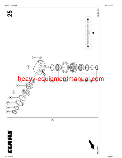 CLAAS VOLTO 670 TEDDER PARTS CATALOG MANUAL SN 62801001-62899999