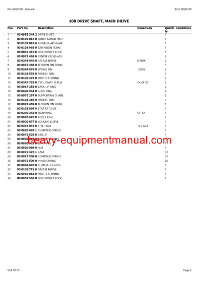 CLAAS VOLTO 77 TEDDER PARTS CATALOG MANUAL SN 23101001-23109999