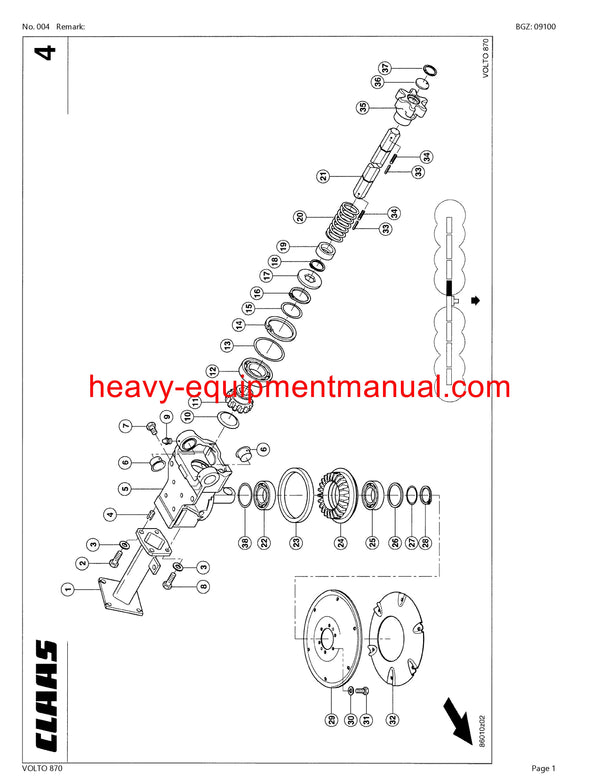 CLAAS VOLTO 870 TEDDER PARTS CATALOG MANUAL SN 