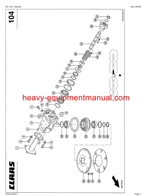 CLAAS VOLTO 870 TEDDER PARTS CATALOG MANUAL SN 62901591