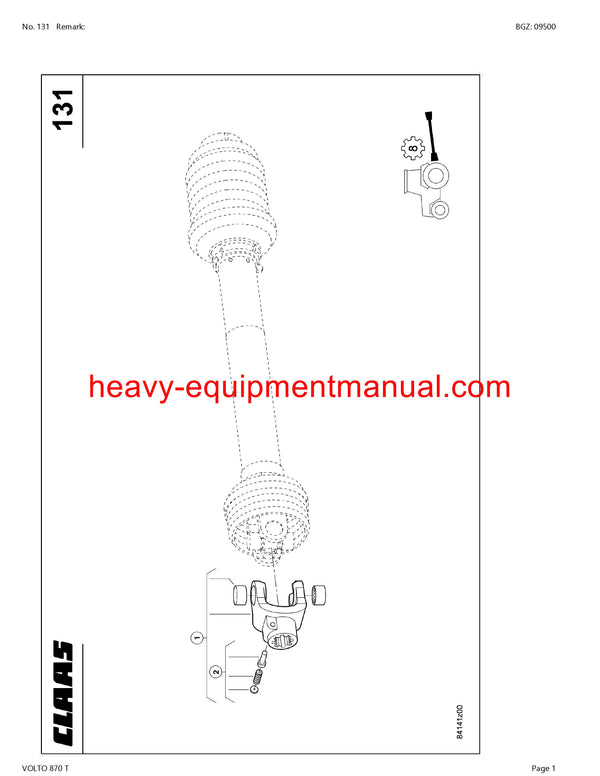 CLAAS VOLTO 870 TEDDER PARTS CATALOG MANUAL SN 62901591-62999999