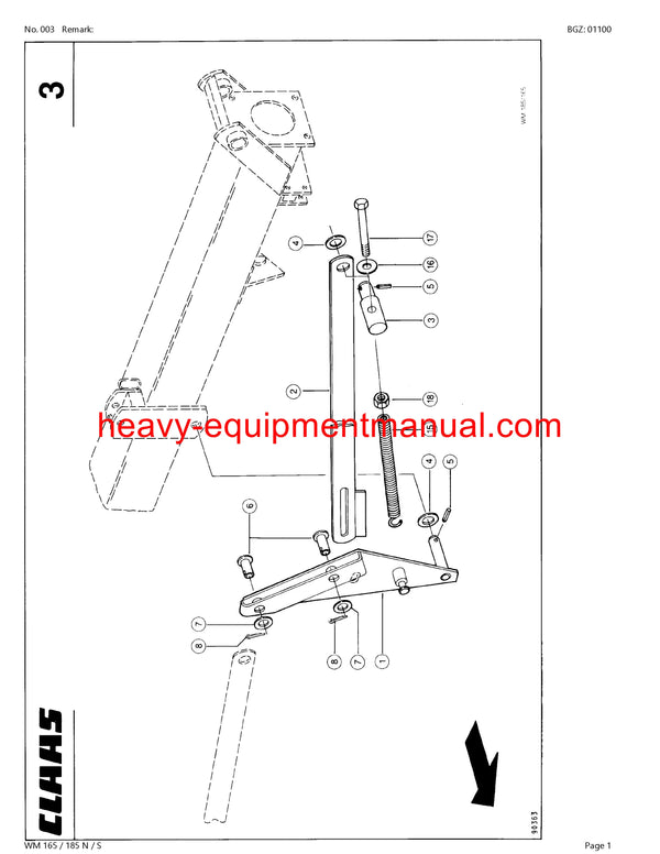Claas Wm 165 185 N S Mower Parts Manual