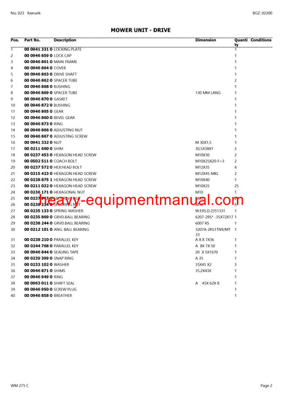 Claas Wm 275 C Mower Parts Manual