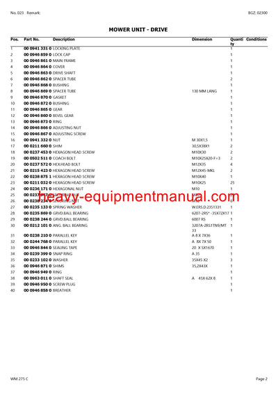 PDF Claas WM 275 C Mower Parts Manual Download