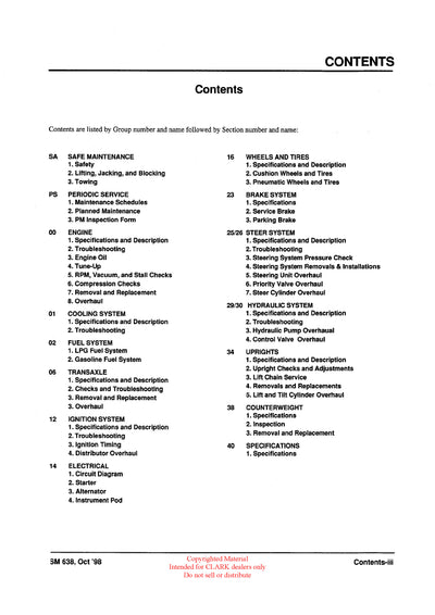 Clark CMP 15-18-20-25-30 (SM-638.1) Forklift Service Repair Manual - PDF Download