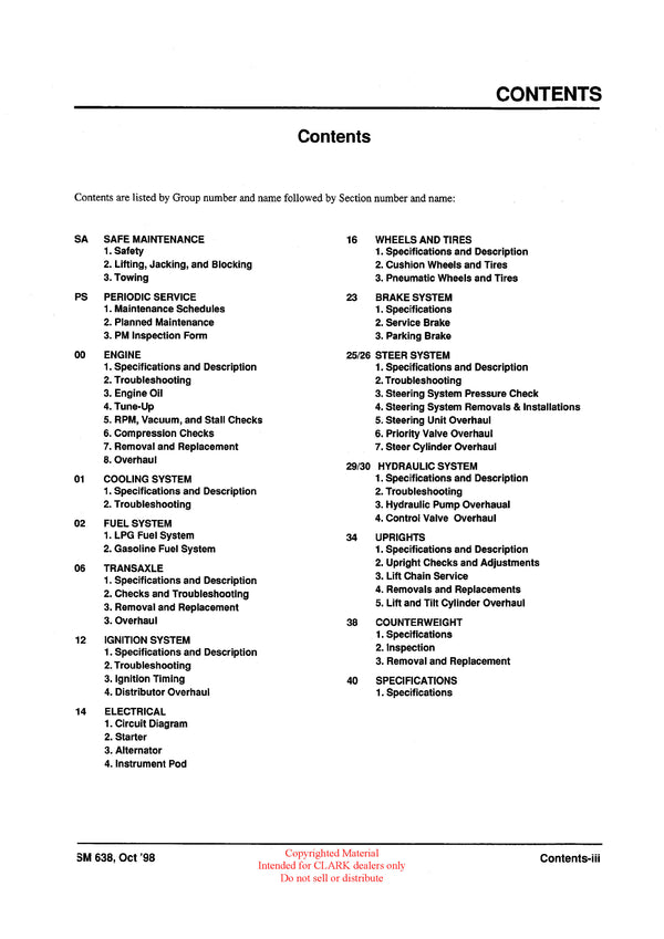 Clark CMP 15-18-20-25-30 (SM-638.1) Forklift Service Repair Manual - PDF Download