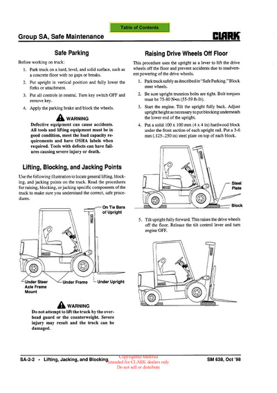 Clark CMP 15-18-20-25-30 (SM-638.1) Forklift Service Repair Manual - PDF Download