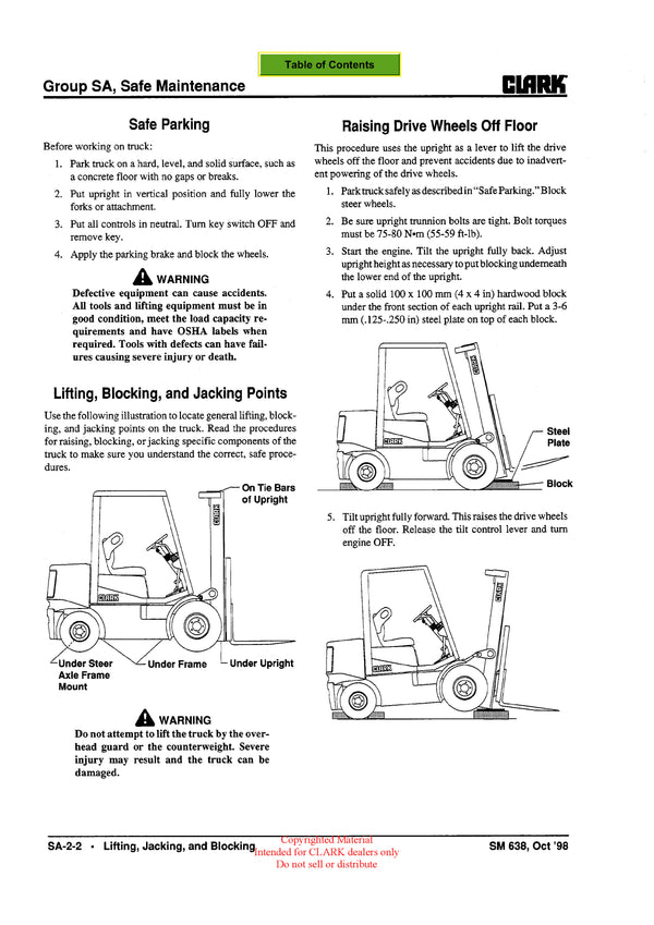 Clark CMP 15-18-20-25-30 (SM-638.1) Forklift Service Repair Manual - PDF Download