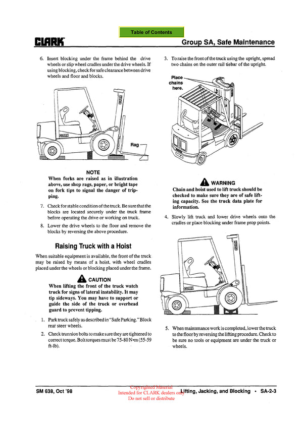 Clark CMP 15-18-20-25-30 (SM-638.1) Forklift Service Repair Manual - PDF Download