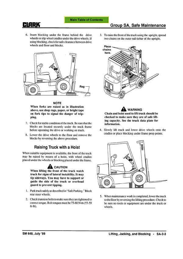 Clark CMP 40-45-50S (SM-638) Forklift Service Repair Manual - PDF Download