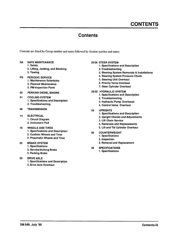 Clark CMP 50 60 70 (SM-649) Forklift Service Repair Manual - PDF Download