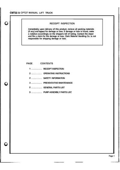 Clark CMT 22 CPT 27 (SPM-623) Hand Pallet Truck Service Parts Manual - PDF Download