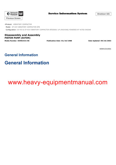 DOWNLOAD CATERPILLAR CP-433 VIBRATORY COMPACTOR SERVICE REPAIR MANUAL 6PD