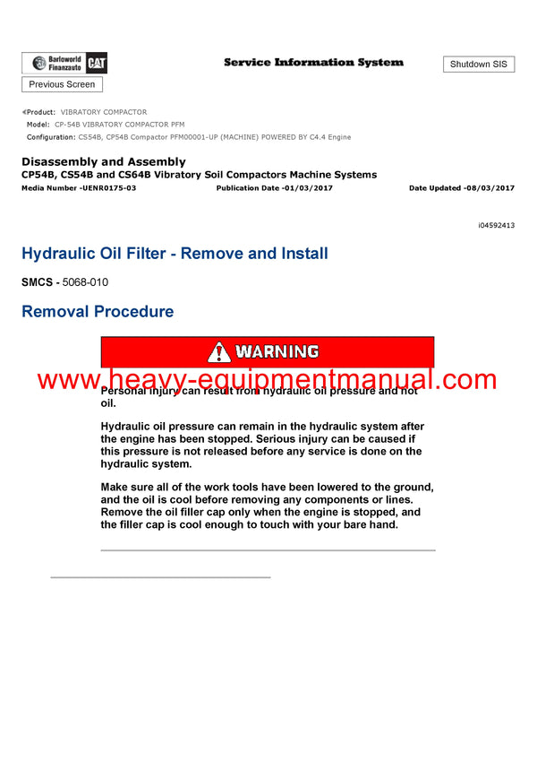 Download Caterpillar CP-54B VIBRATORY COMPACTOR Service Repair Manual PFM