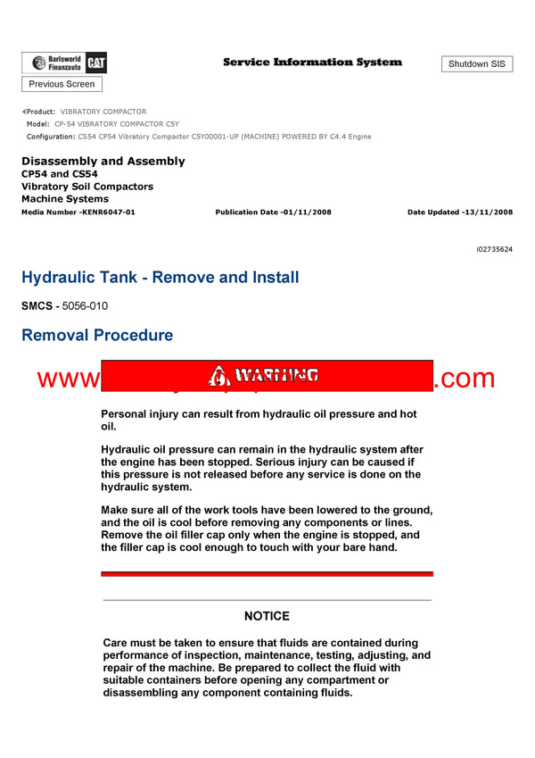Download Caterpillar CP-54 VIBRATORY COMPACTOR Service Repair Manual C5Y