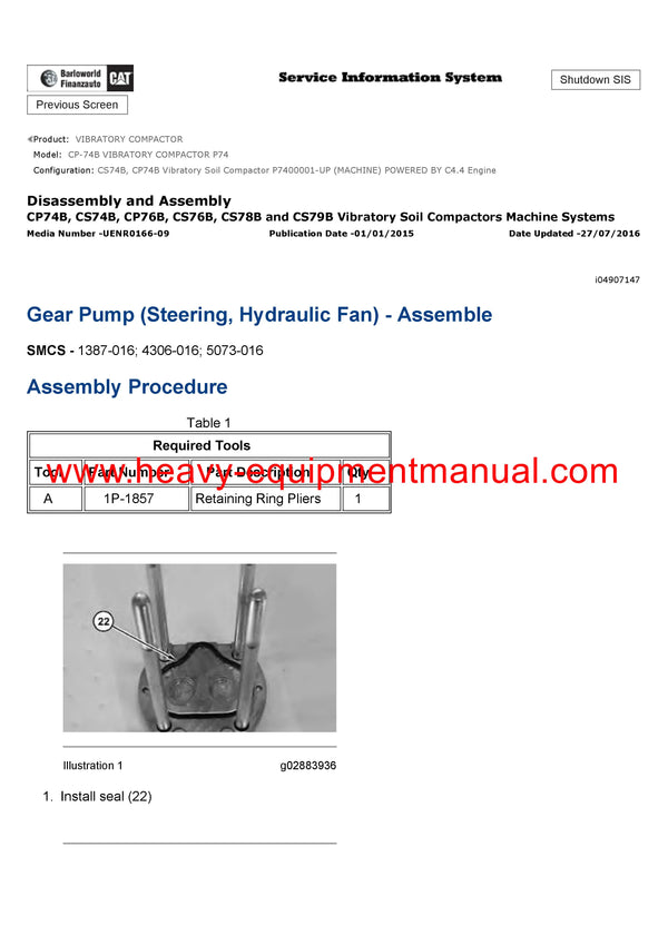 DOWNLOAD CATERPILLAR CP-74B VIBRATORY COMPACTOR SERVICE REPAIR MANUAL P74
