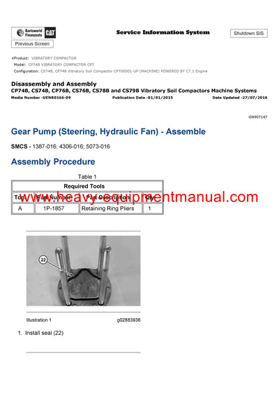 DOWNLOAD CATERPILLAR CP74B VIBRATORY COMPACTOR SERVICE REPAIR MANUAL CP7
