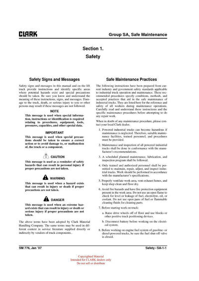 Clark CRX 10 13 14 15 18 20 25 (SM-776) Forklift Service Repair Manual - PDF Download