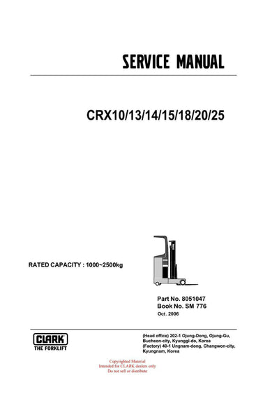 Clark CRX 10 13 14 15 18 20 25 (SM-776) Forklift Service Repair Manual - PDF Download