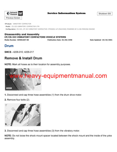 Download Caterpillar CS-323 VIBRATORY COMPACTOR Service Repair Manual 1TM