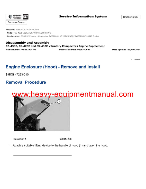 DOWNLOAD CATERPILLAR CS-423E VIBRATORY COMPACTOR SERVICE REPAIR MANUAL BWG