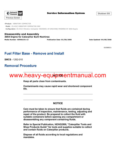 DOWNLOAD CATERPILLAR CS-431C VIBRATORY COMPACTOR SERVICE REPAIR MANUAL 3WZ