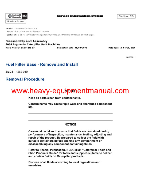 DOWNLOAD CATERPILLAR CS-431C VIBRATORY COMPACTOR SERVICE REPAIR MANUAL 3WZ