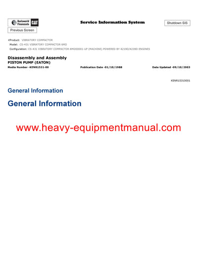 Download Caterpillar CS-431 VIBRATORY COMPACTOR Service Repair Manual 6MD