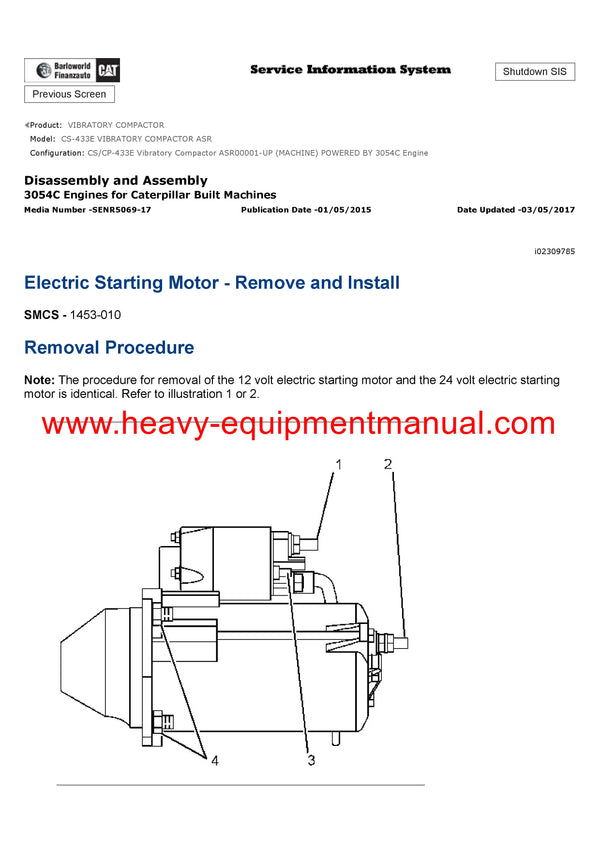 Download Caterpillar CS-433E VIBRATORY COMPACTOR Service Repair Manual ASR