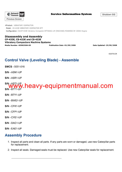 DOWNLOAD CATERPILLAR CS-433E VIBRATORY COMPACTOR SERVICE REPAIR MANUAL BTT