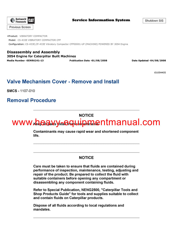 Download Caterpillar CS-433E VIBRATORY COMPACTOR Service Repair Manual CFP