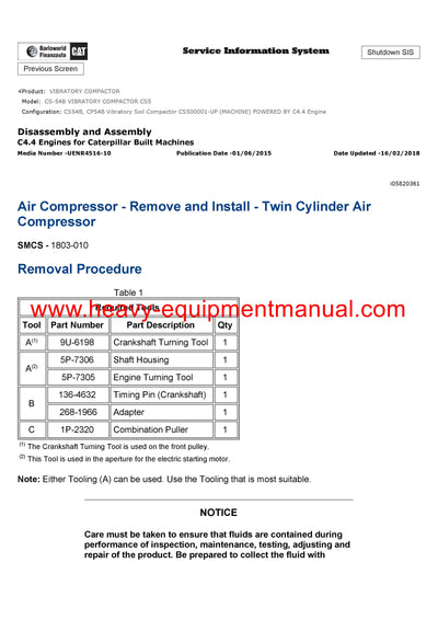 DOWNLOAD CATERPILLAR CS-54B VIBRATORY COMPACTOR SERVICE REPAIR MANUAL CS5