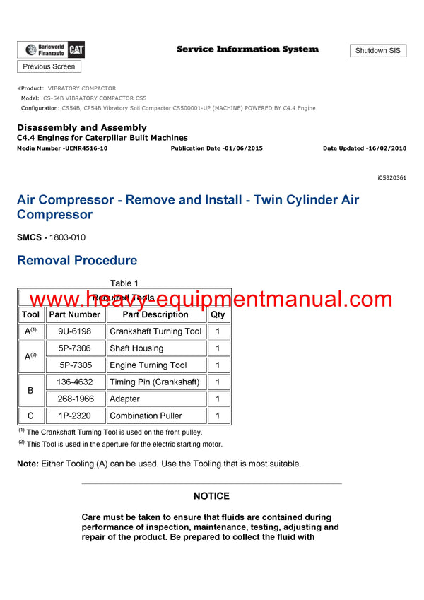 DOWNLOAD CATERPILLAR CS-54B VIBRATORY COMPACTOR SERVICE REPAIR MANUAL CS5