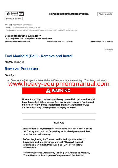 Download Caterpillar CS-54B VIBRATORY COMPACTOR Service Repair Manual MFC