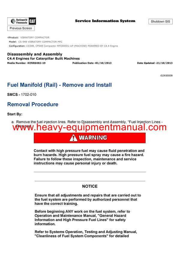 Download Caterpillar CS-54B VIBRATORY COMPACTOR Service Repair Manual MFC