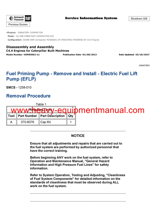 DOWNLOAD CATERPILLAR CS-54B VIBRATORY COMPACTOR SERVICE REPAIR MANUAL MJ5