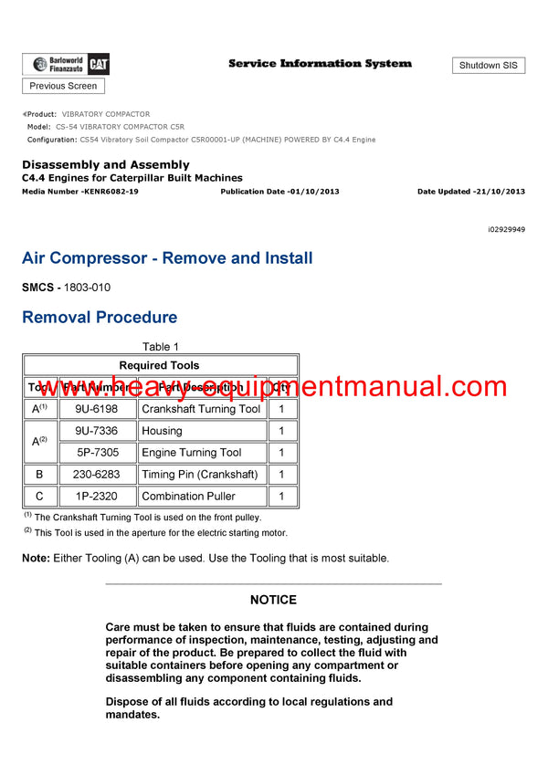 DOWNLOAD CATERPILLAR CS-54 VIBRATORY COMPACTOR SERVICE REPAIR MANUAL C5R
