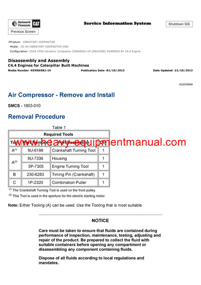 Download Caterpillar CS-54 VIBRATORY COMPACTOR Service Repair Manual C5W